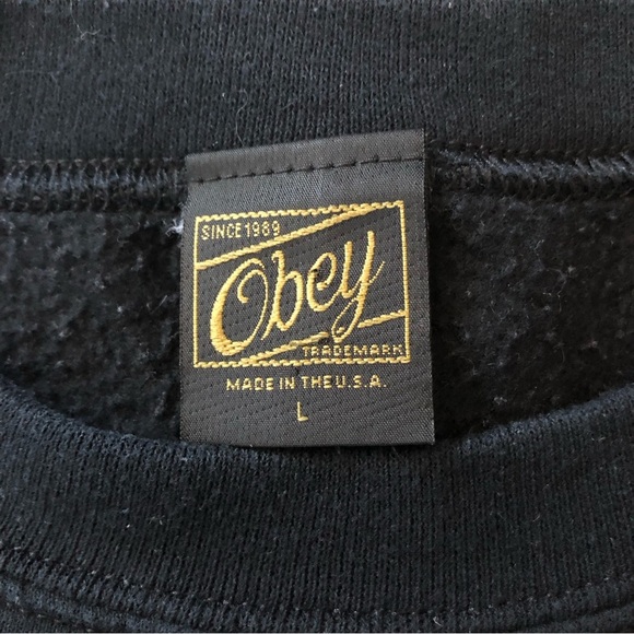 Obey The Last Night Girl Sweater Crew Neck Sweatshirt in Black Made in USA - Picture 7 of 11